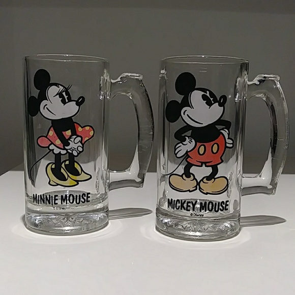 Disney Other - Vintage Disney Mickey & Minnie glass beer mugs